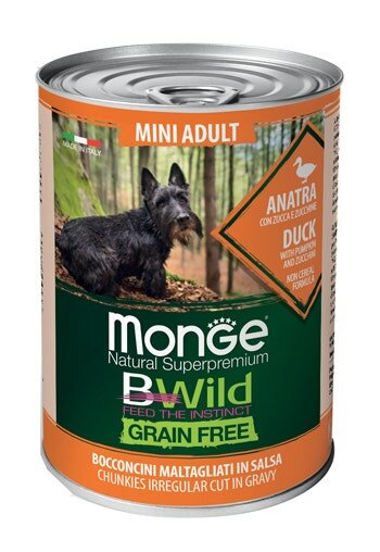 Monge B Wild Grain Free Adult Con Anatra Zucca Zucchine Cibo Umido Cani Piccola Taglia Lattina 400g-2