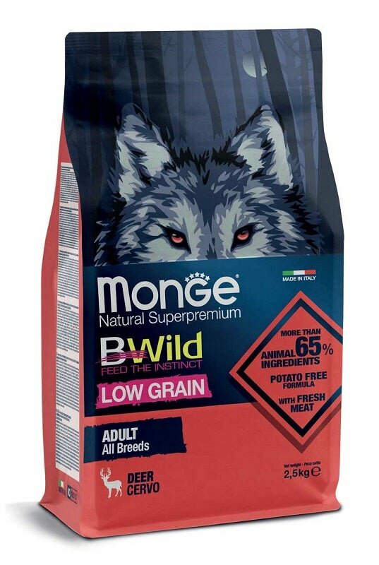 Monge B Wild Low Grain All Breeds con Cervo Cibo Secco Per Cani Adulti Sacco 2,5 Kg-2
