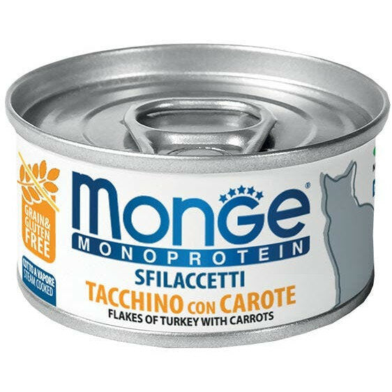 Monge Monoprotein Sfilaccetti Tacchino Con Carote Cibo Umido Per Gatto Adulto 80g-2