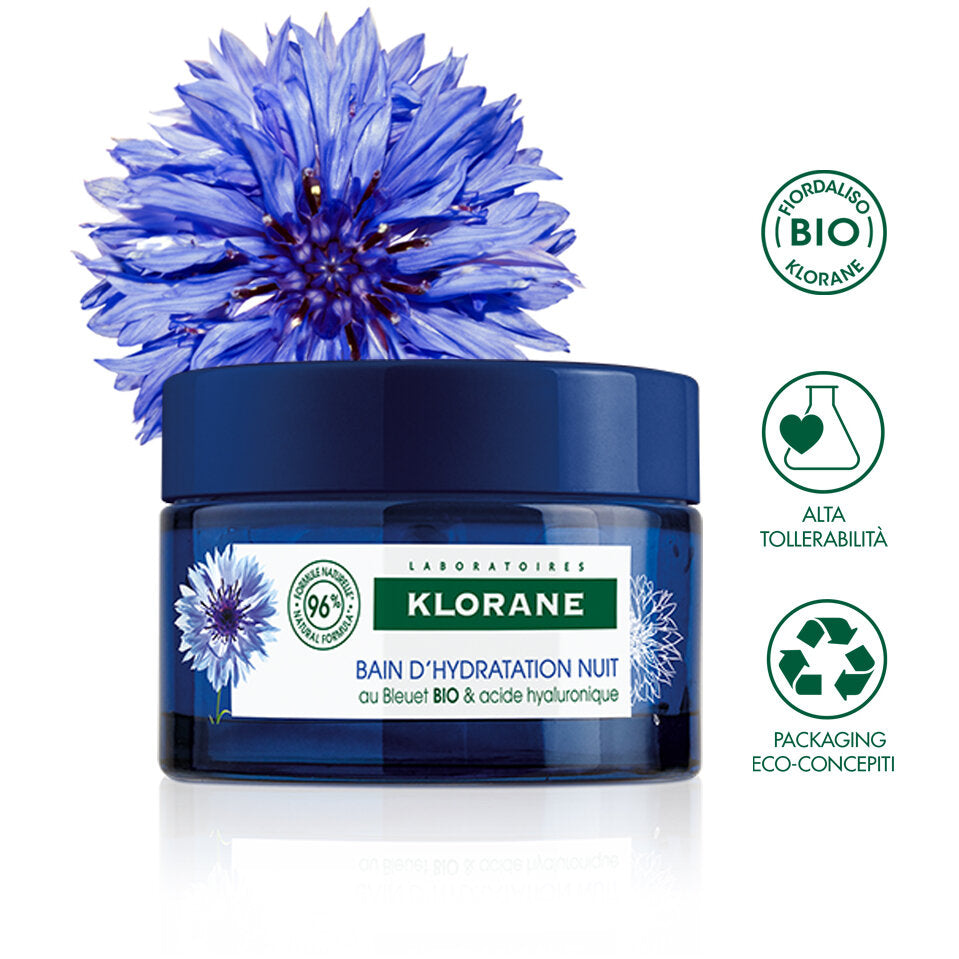 Klorane Bagno d'idratazione Notte al Fiordaliso BIO e acido ialuronico di origine vegetale 50ml-9