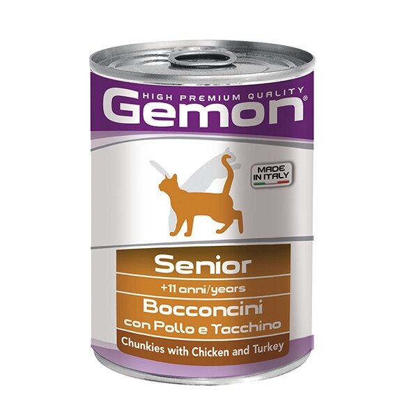 Gemon Bocconcini Pollo E Tacchino Cibo Umido Gatti Età Avanzata Barattolo 415 g-1