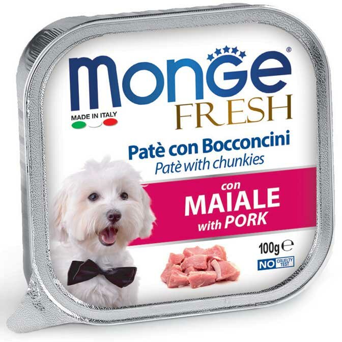Monge Fresh Paté Bocconcini Con Maiale Cibo Umido Per Cani Adulti 100g-2