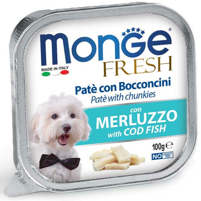 Monge Fresh Paté Bocconcini Con Merluzzo Cibo Umido Per Cani Adulti 100g-2