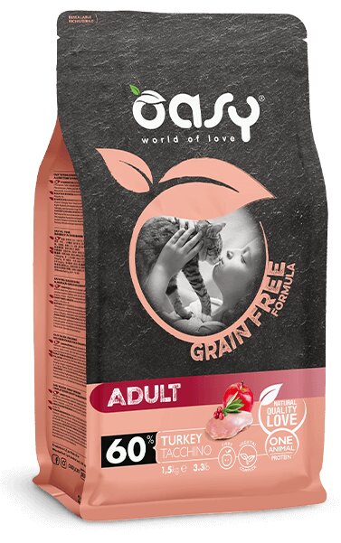 Oasy Grain Free Formula Adult Tacchino Cibo Secco Per Gatti 7,5kg-1