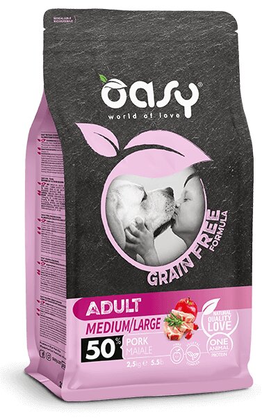 Oasy Grain Free Formula Cibo Secco Maiale Per Cani Adulti Taglia Media/Grande 12kg-1