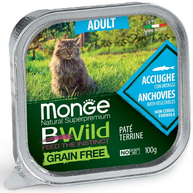 Monge B Wild Grain Free Acciughe Con Ortaggi Cibo Umido Per Gatti Adulti 100g-2