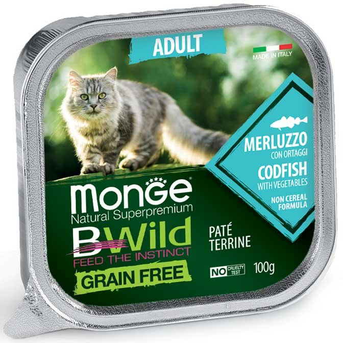 Monge B Wild Grain Free Merluzzo Con Ortaggi Cibo Umido Per Gatti Adulti 100g-2