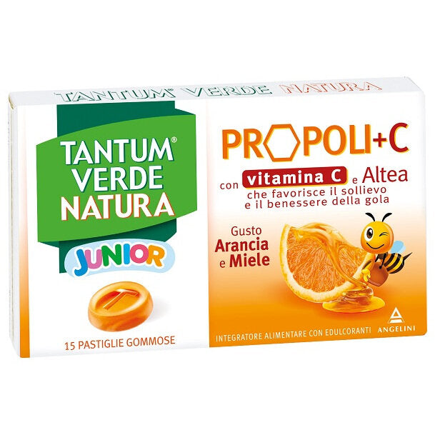 Tantum Verde Natura Junior Propoli+C per il benessere della gola 15 pastiglie gommose gusto arancia-2