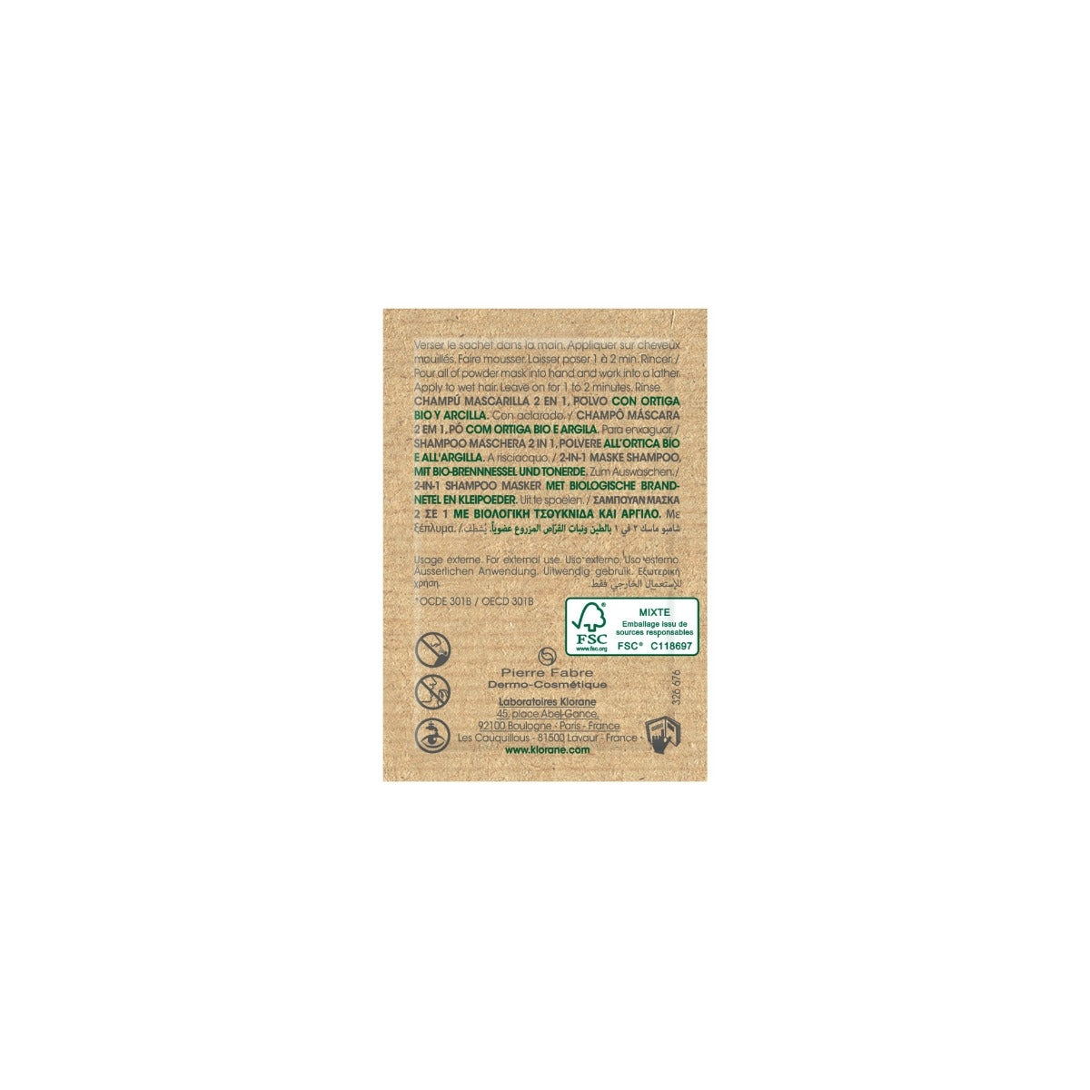 Klorane Shampoo maschera 2 in 1 Polvere all'Ortica BIO e all'Argilla cuoio capelluto grasso 24g-6