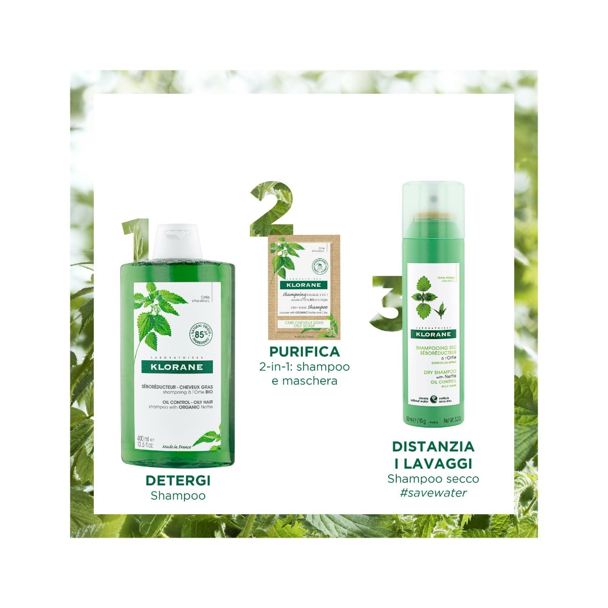 Klorane Shampoo maschera 2 in 1 Polvere all'Ortica BIO e all'Argilla cuoio capelluto grasso 24g-9