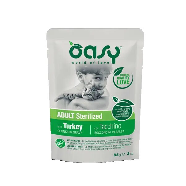Oasy Wet Cat Bocconcini In Salsa Con Tacchino Per Gatti Adulti Sterilizzati 85g-1