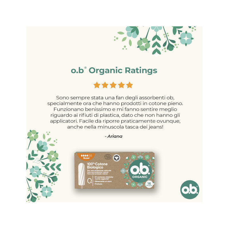 O.b. Assorbenti Interni Organic Super 100% Cottone Biologico 16 Tamponi color White-16