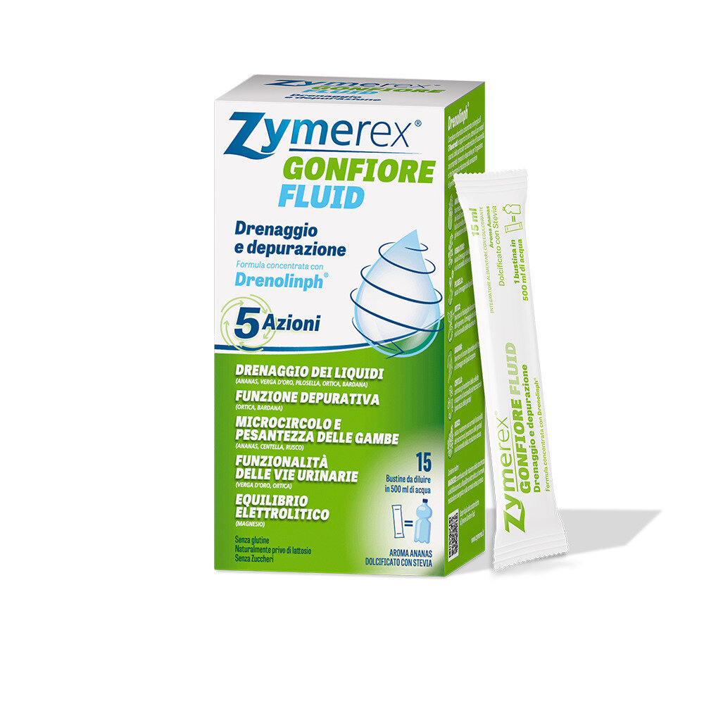 Zymerex Gonfiore Fluid per il drenaggio dei liquidi 15 bustine-2