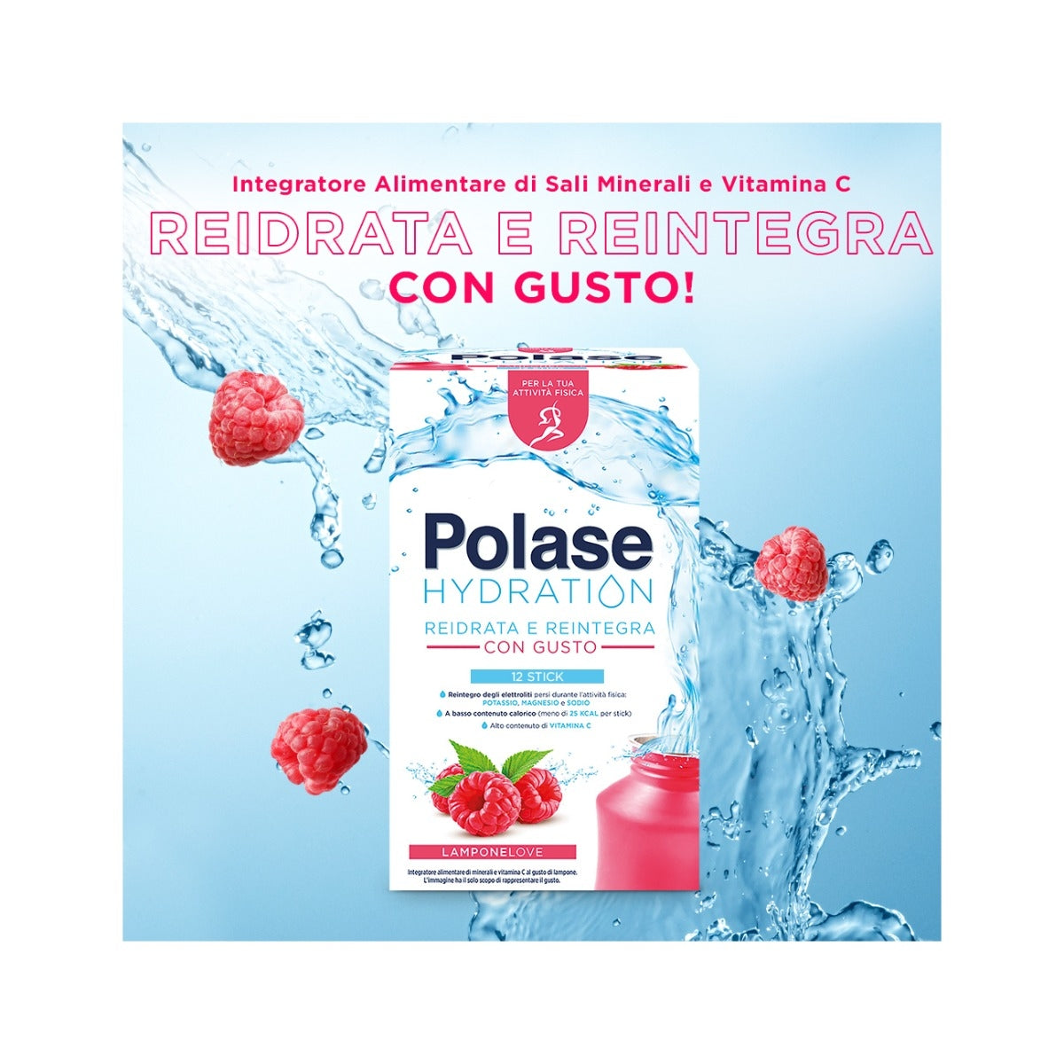 Polase Hydration Integratore Alimentare Magnesio E Potassio Sali Minerali Vitamina C Lampone 12 Stick-5