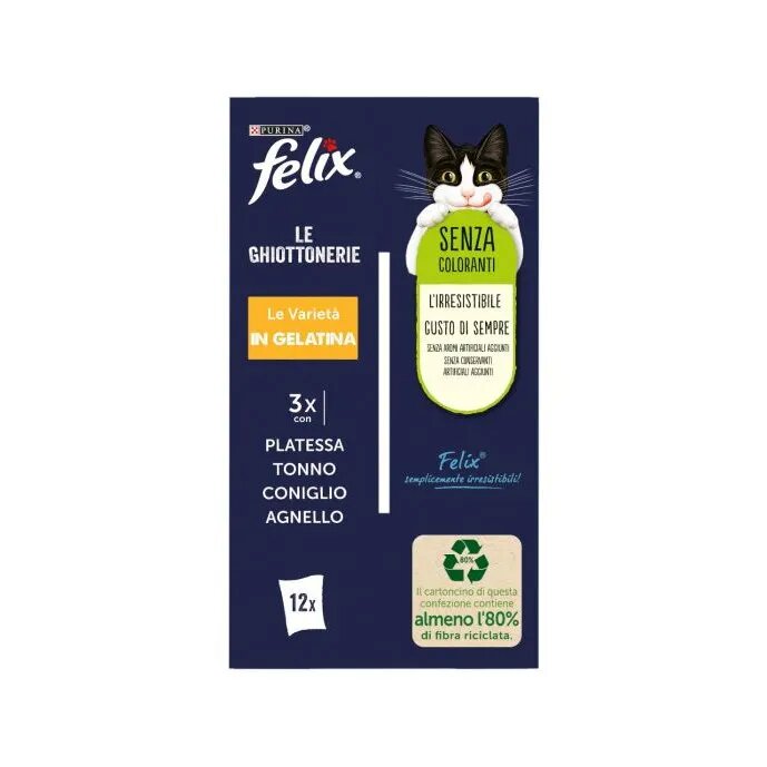 Purina Felix Le Ghiottonerie Gusto Platessa/Tonno/Coniglio/Agnello Cibo Umido Gatti Adulti Busta 12x-5