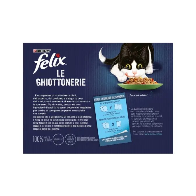 Purina Felix Le Ghiottonerie Manzo/Pollo /Salmone/Trota Con Verdure Cibo Umido Gatti Adulti Busta 12-2