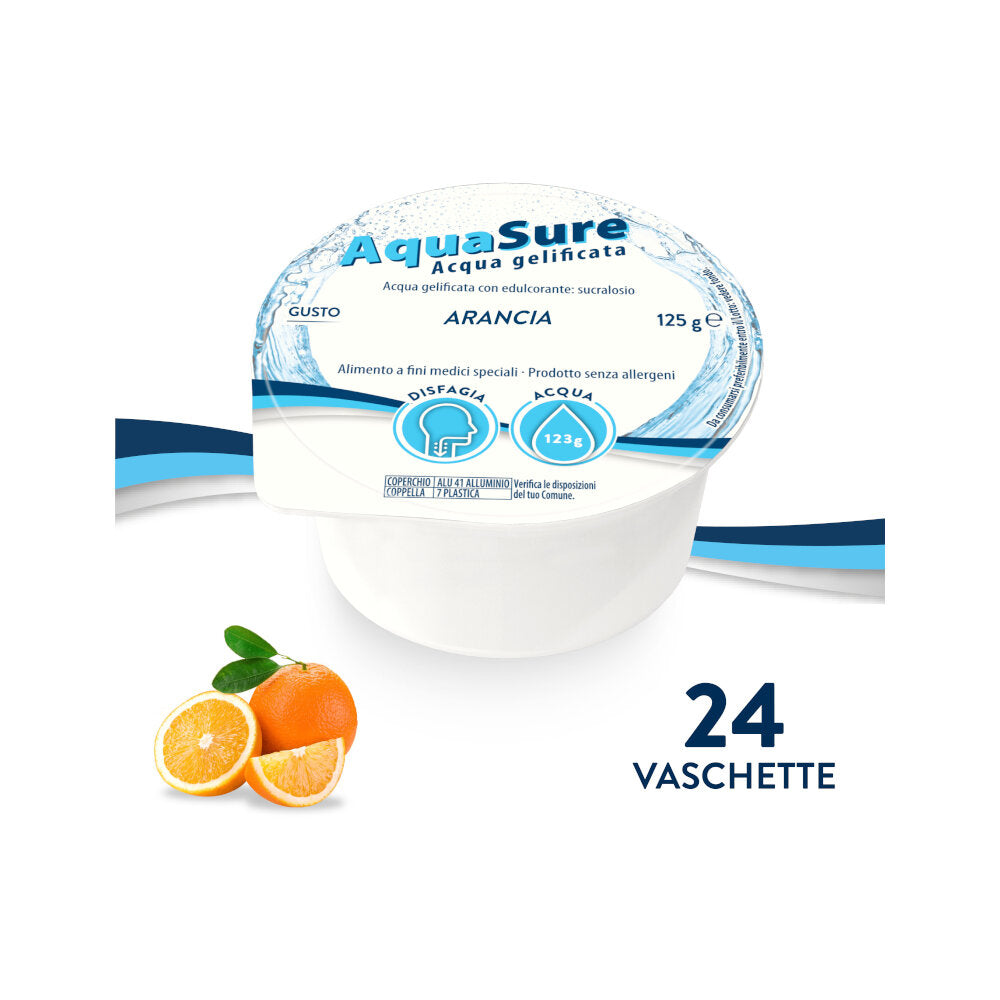 AquaSure Acqua Gel Gelificata Per Disfagia Gelatina Al Gusto Arancia 24x125g-4