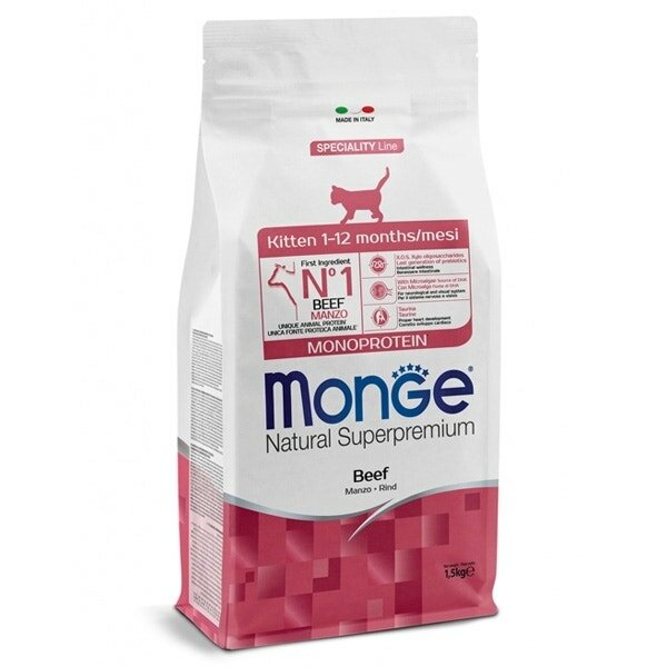 Monge Natural Superpremium Monoprotein Manzo Cibo Secco Per Gattini Sacco 1,5Kg-2