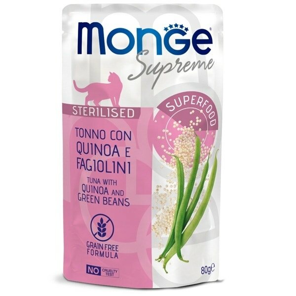 Monge Supreme Pezzetti di Tonno con Quinoa Fagiolini Cibo Umido Gatti Adulti Sterilizzati 80g-2