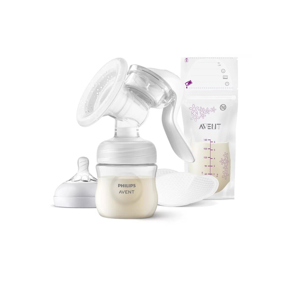 Avent Tiralatte Manuale Natural + 4 Coppette Assorbilatte + 5 Sacchetti Conserva Latte-1