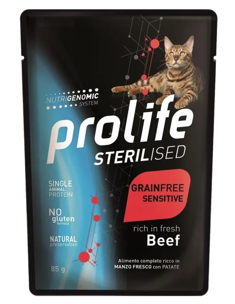 Prolife Sterilised Cat Grainfree Sensitive Cibo Umido Manzo Per Gatti Adulti 85g-1