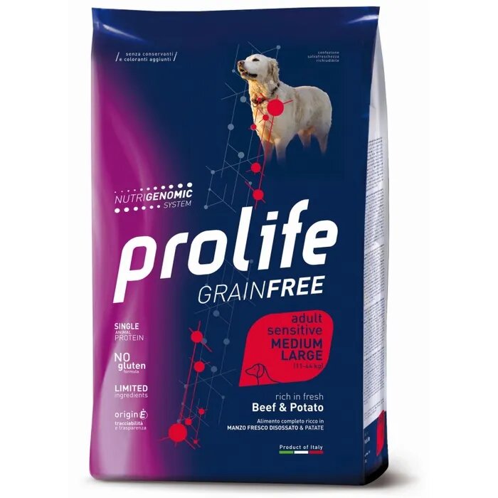 Prolife Dog Grain Free Sensitive Beef & Potato Cibo Secco Per Cani Adulti Taglia Media/Grande Sacco-2