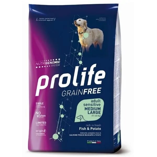 Prolife Dog Grain Free Sensitive Fish & Potato Cibo Secco Per Cani Adulti Taglia Media/Grande Sacco-2