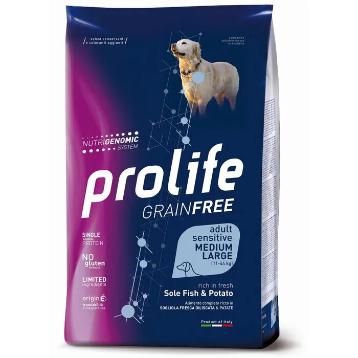 Prolife Dog Grain Free Sensitive Fish & Potato Cibo Secco Per Cani Adulti Taglia Media/Grande Sacco-2
