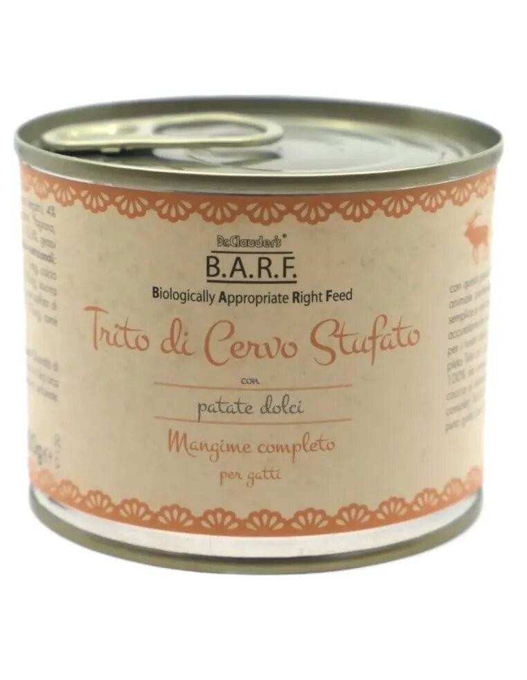 Barf Trito Di Cervo Con Patate Dolci Menù Completo Per Gatti 200g-1
