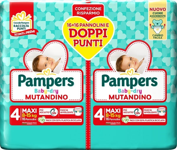Pampers Baby Dry Pannolino Mutandina Maxi Duo Downcount 32 Pezzi-0