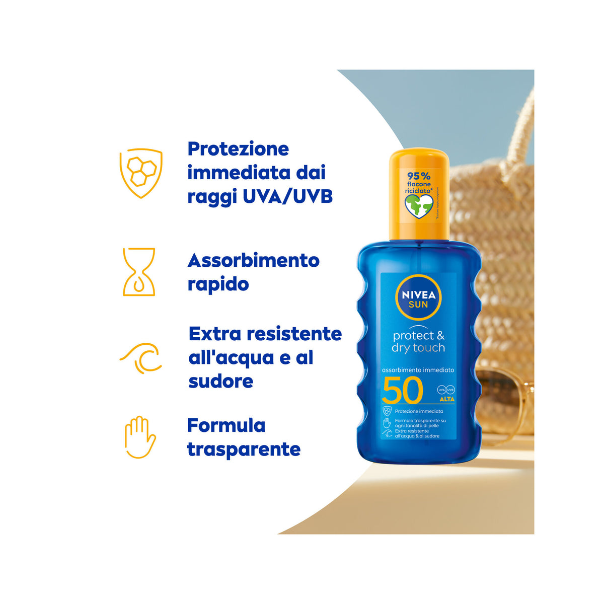 Nivea Sun Spray Solare Protect & Dry Touch Fp50 200ml Crema Solare 50 100% Trasparente Per Sportivi-10