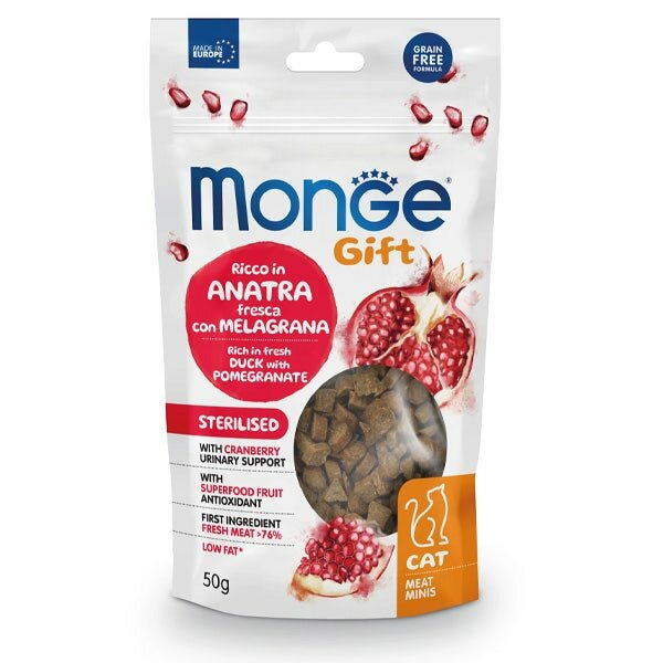 Monge Meat Minis Sterilised Snacks Per Gatti Anatra Fresca Con Melagrana 50g-1
