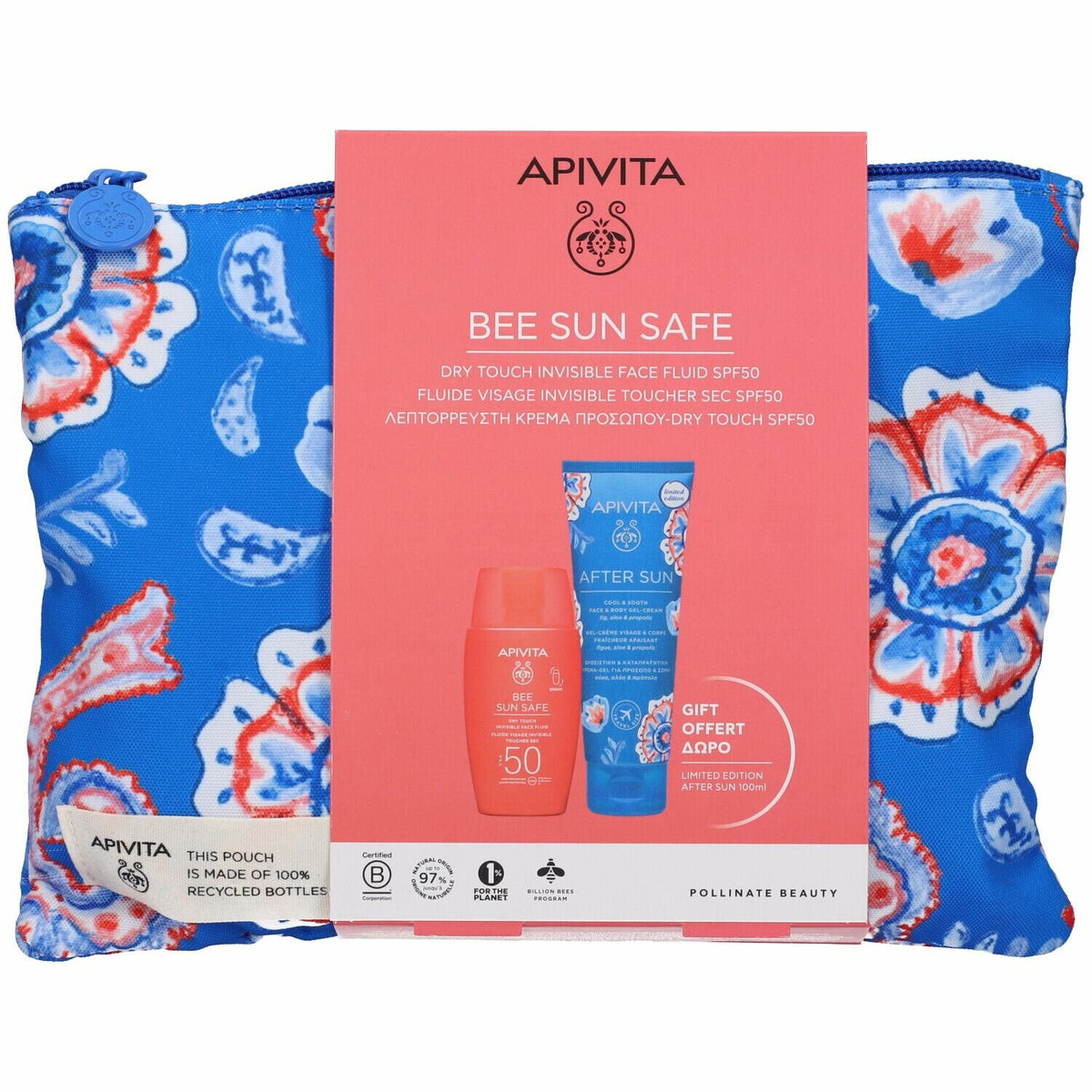 Apivita Bee Sun Safe Dry Touch Fluido Viso Invisibile SPF50 50ml + Doposole 100ml + Borsa-1