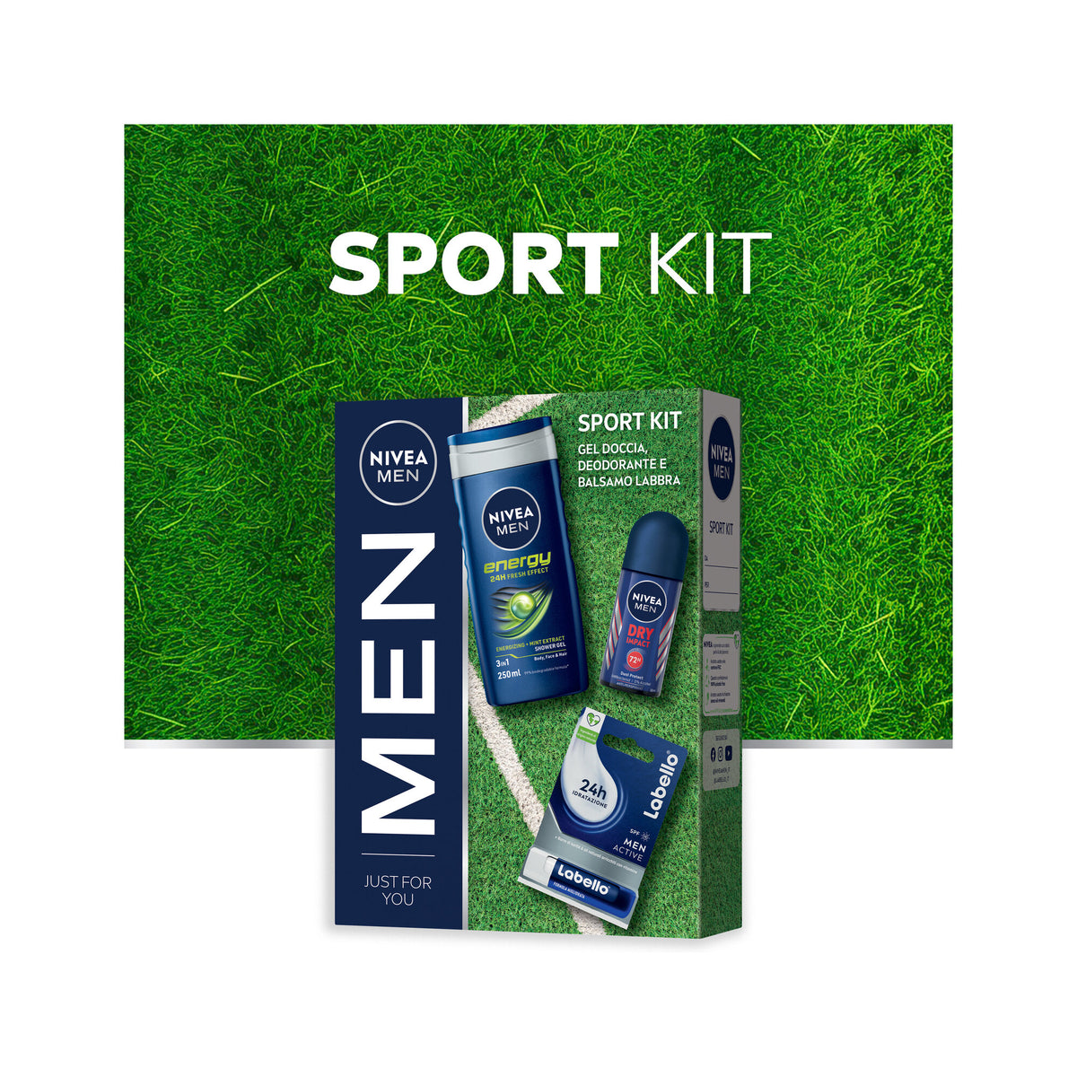 Nivea Men Sport Kit Cofanetto Con Doccia Shampoo 250ml Deodorante 50ml Burrocacao Labello Men 4.8g-2