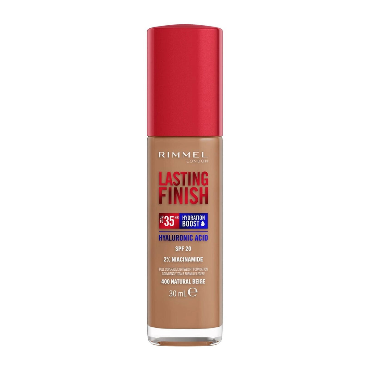 Rimmel Fondotinta Lasting Finish 35h Con Acido Ialuronico 400 Natural Beige 30ml-1