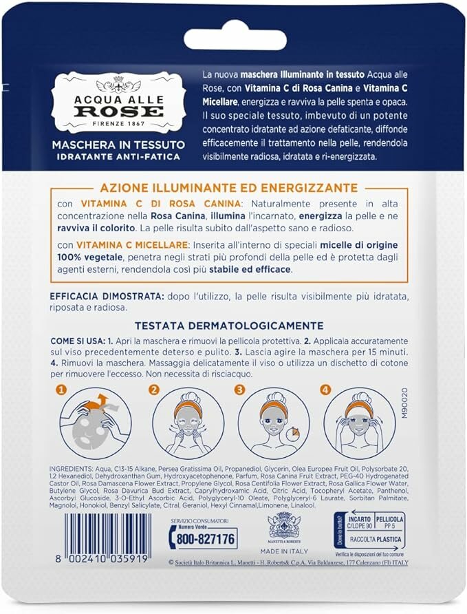 Acqua Alle Rose Maschera In Tessuto Illuminante Idratante Antifatica-2