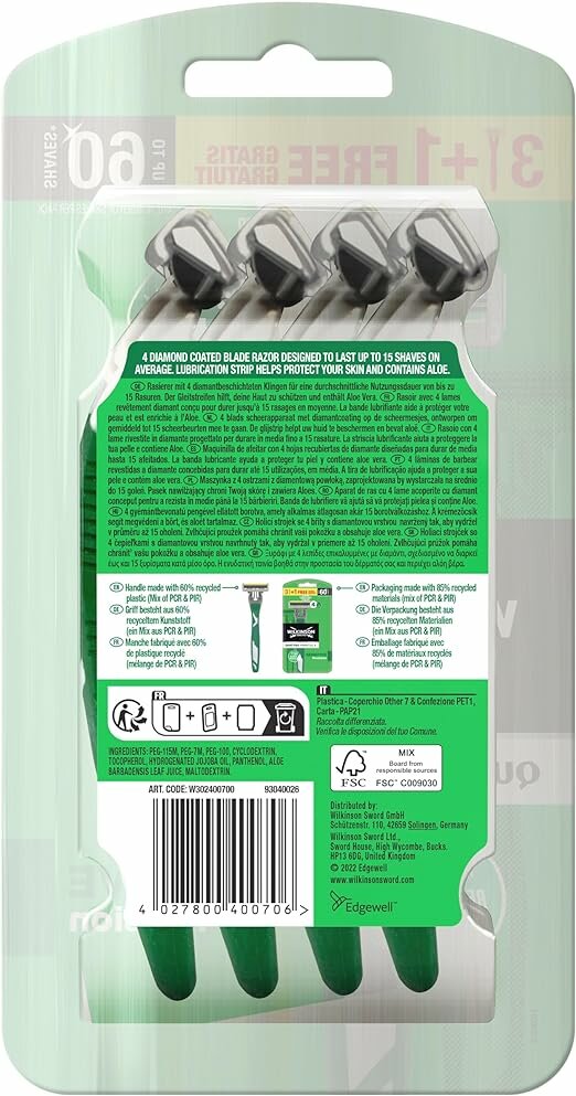 Wilkinson Quattro Essential 4 Sensitive Precision Rasoio a 4 Lame x3+1Pz-1