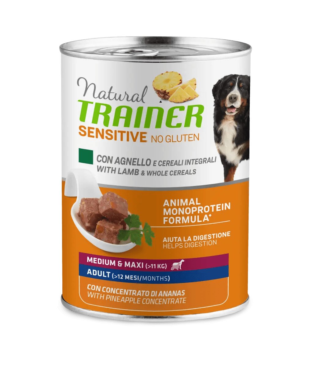 Natural Trainer Cane Sensitive No Gluten Medium & Maxi Adult con Agnello e Cereali 400g-1
