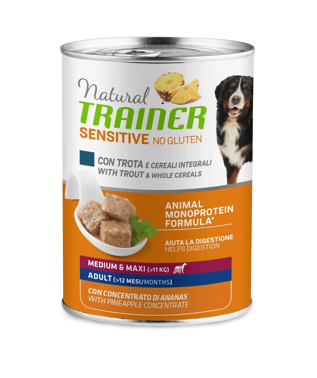 Natural Trainer Cane Sensitive No Gluten Medium & Maxi Adult con Trota e Cereali 400g-1