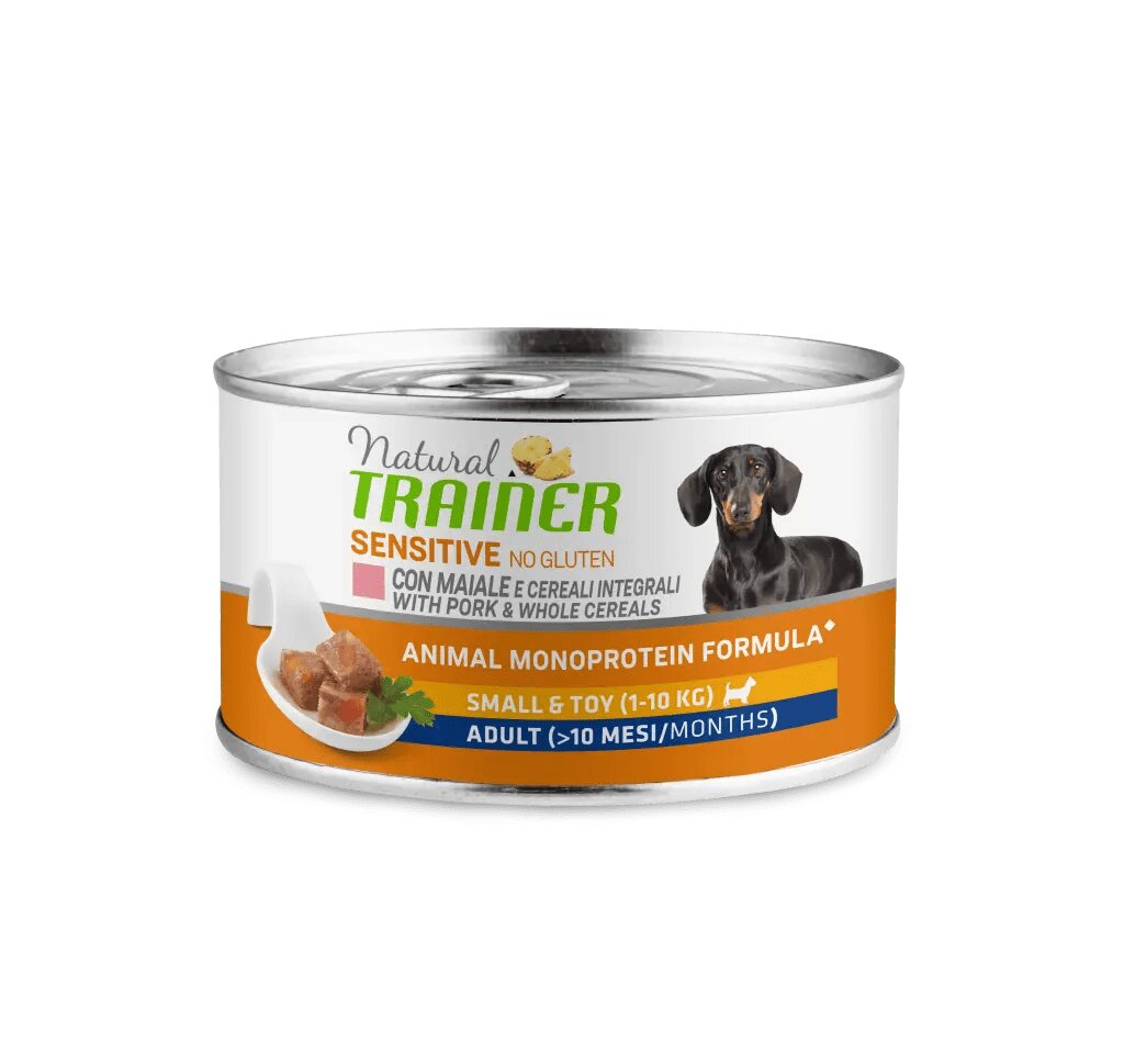 Natural Trainer Sensitive No Gluten Small & Toy Adult con Maiale e Cereali Integrali 150g-1