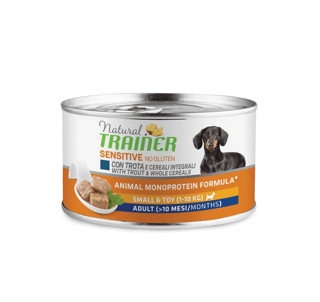 Natural Trainer Cane Sensitive No Gluten Small & Toy Adult con Trota e Cereali Integrali 150g-1