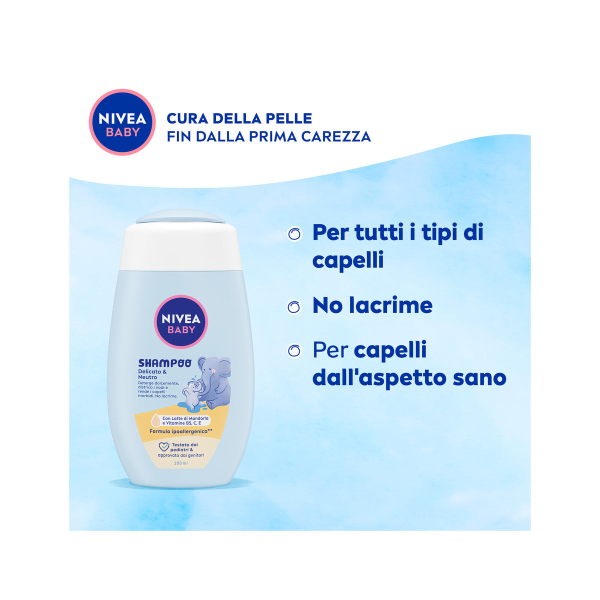 Nivea Baby Shampoo Delicato & Neutro 200 ml Detergente Neonato Bambini Per Corpo E Capelli-5