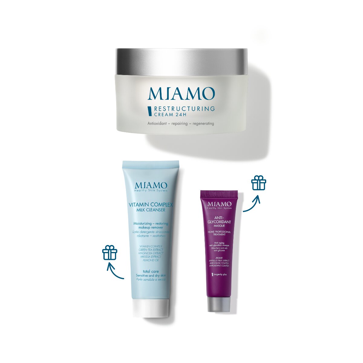 Miamo Cofanetto Anti-Aging Restructuring Cream 24h 50ml + Vitamin Complex Milk Cleanser 50ml + Anti-Glycoxidant Masque 10ml-1