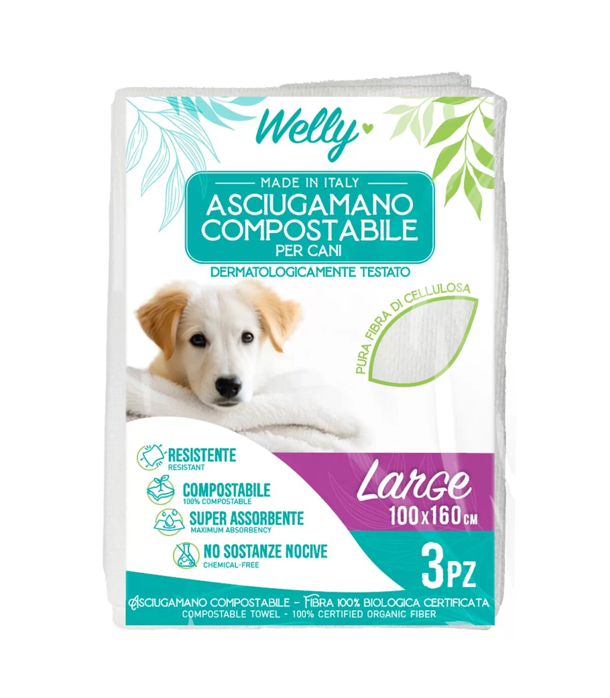 Welly Asciugamano Compostabile Large 100x160 Cm 3 Pezzi-1