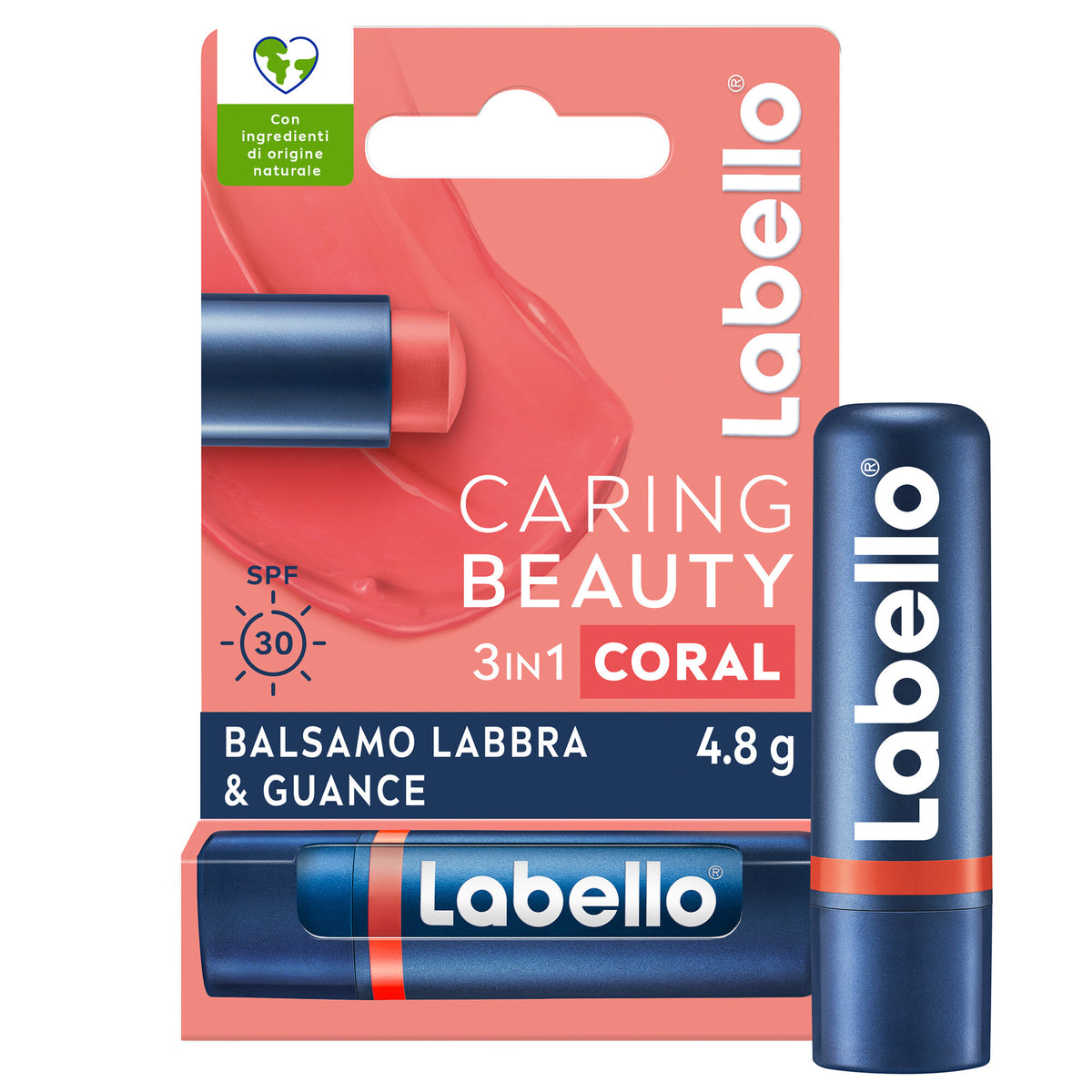 Labello Caring Beauty Lip & Cheek Coral Spf30 Burrocacao Labbra E Guance Colorato Corallo 4,8g-1