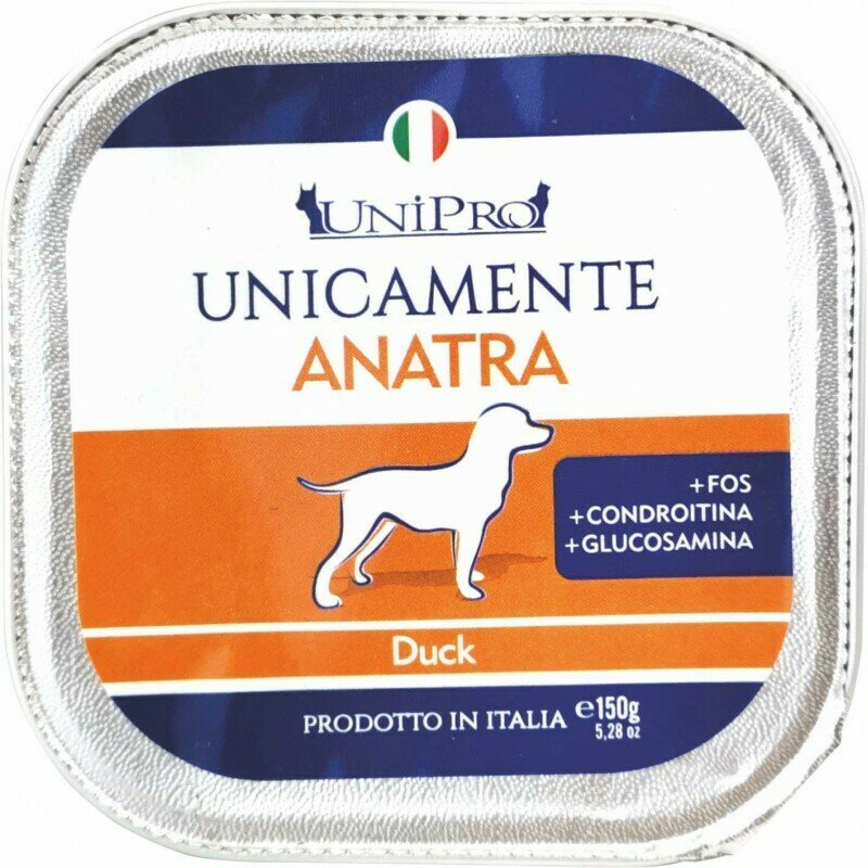 Unipro Unicamente Anatra Cibo Umido Cani Adulti Vaschetta 150g-1