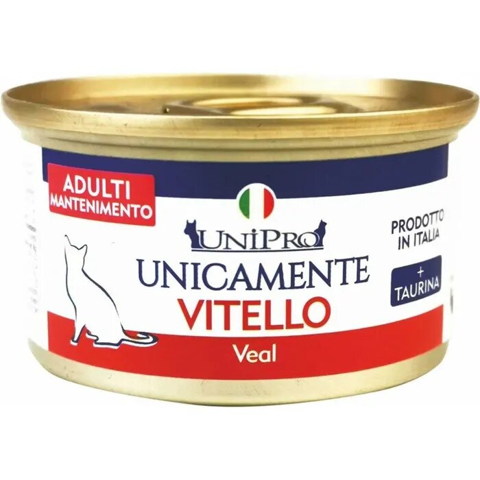 Unipro Unicamente Vitello Cibo Umido Gatti Adulti Barattolo 85g-1