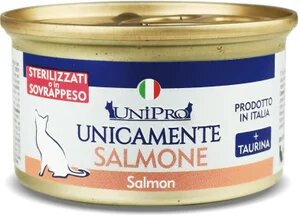 Unipro Unicamente Salmone Cibo Umido Gatti Adulti Sterilizzati Barattolo 85g-1