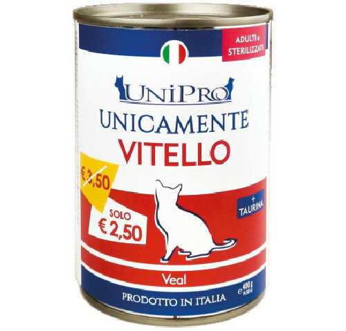 Unipro Unicamente Vitello Cibo Umido Gatti Adulti Sterilizzati Barattolo 400g-1