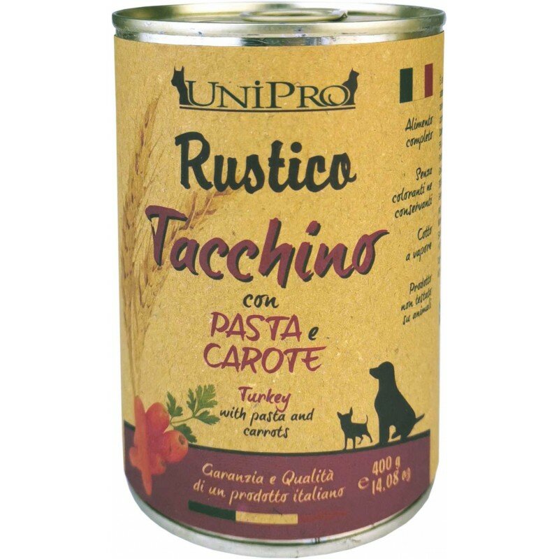 Unipro Rustico Tacchino Pasta Integrale Carote Cibo Cane Adulto Barattolo 400g-2